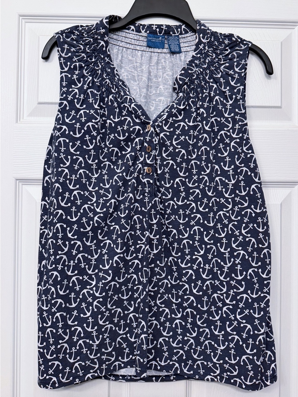 Caribbean Joe Navy and White Anchor Print Sleeveless Camisole